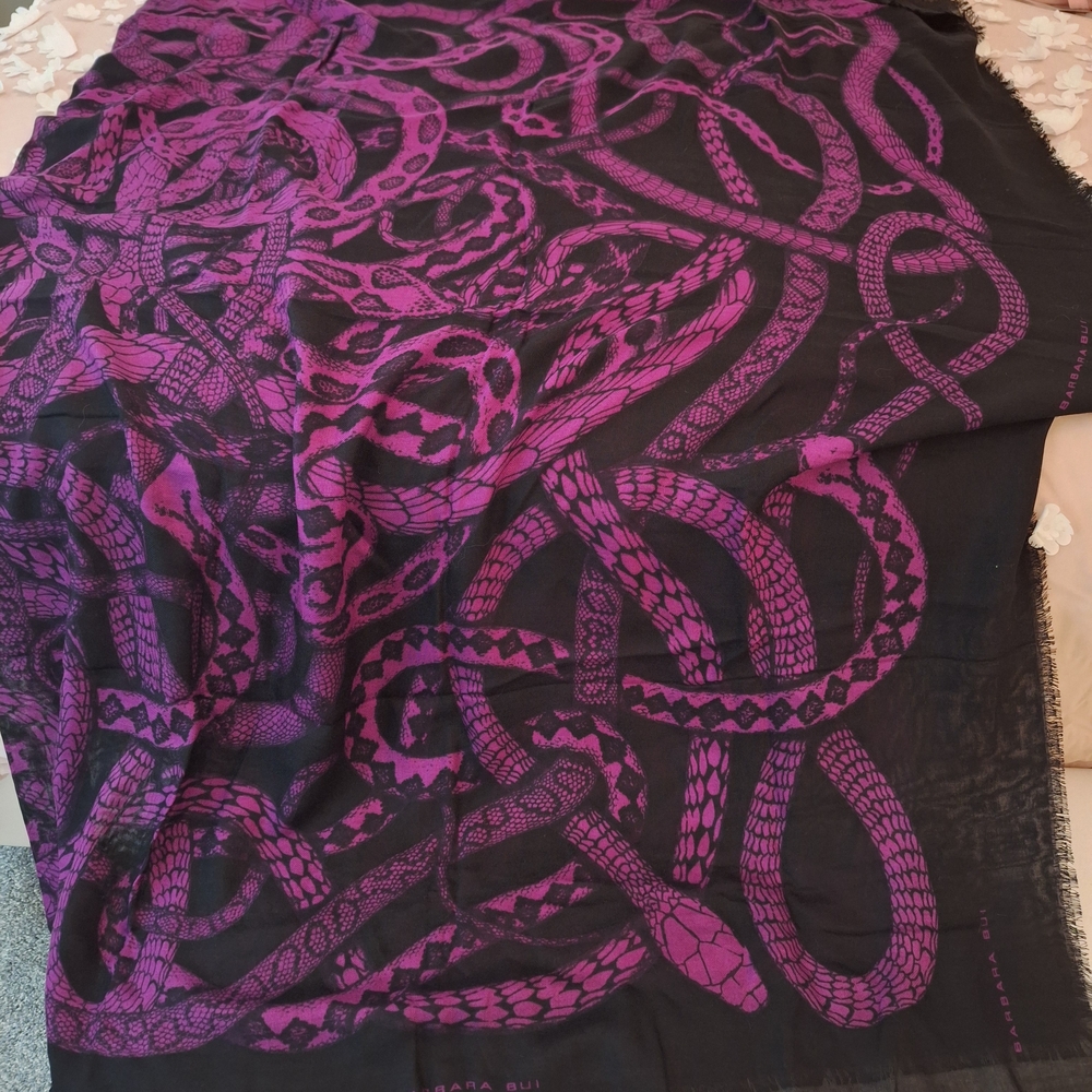 Barbara Bui Paris Black and Purple Snake Print Scarf